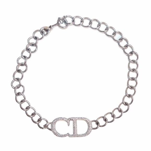 Dior CD Silver Logo Rhinestone Choker - Picture 1 of 3